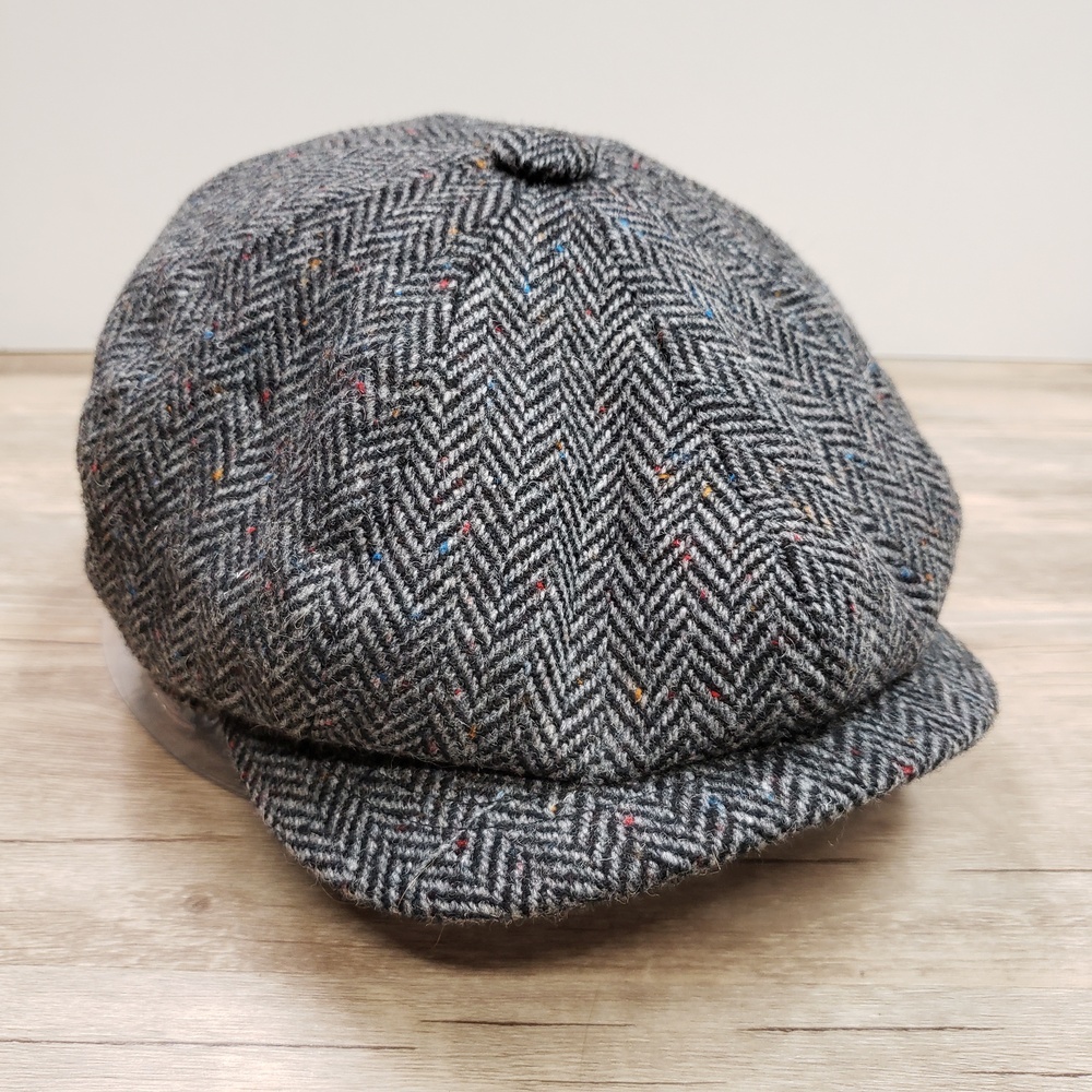 Botvela Hat Cap Fitted Mens 7 3/8 Gray Tweed Wool Newsboy Lined Thermal Winter